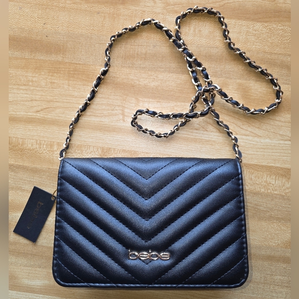 Bebe Black Chevron Quilted Crossbody Bag (PUR7) - Picture 3 of 16